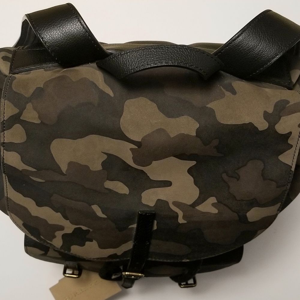 Burberry London Camouflage Brown and Green Suede Leather Backpack - Picture 3 of 10